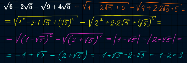Ответ на вопрос Найдите значение выражения: √6 - 2√5 - √9 + 4√5 