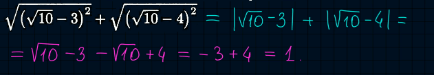 Ответ на вопрос Найдите значение выражения: √(√10 - 3)^2 + √(√10 - 4)^2 